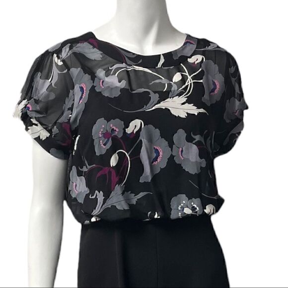 DKNY Sheer Top Short Sleeve Black Skirt Dress - Picture 3 of 8